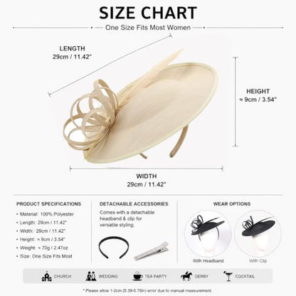 Women's Fascinators Feather Polyester Kentucky Derby Saucer Hats with Headband - color: Champagne