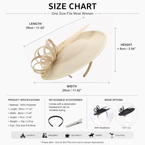 Women's Fascinators Feather Polyester Kentucky Derby Saucer Hats with Headband - color: Champagne