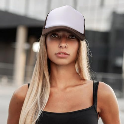 Ultrafun 10 Pack Trucker Hat Mesh Sublimation Blank Hats Adjustable Baseball Caps Hats for Men Women - color: Brown White