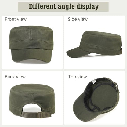 Glamorstar Unisex Cadet Army Hats 4 Pieces Military Flat Top Newsboy Cap - color: Black+grey+navy+amry Green