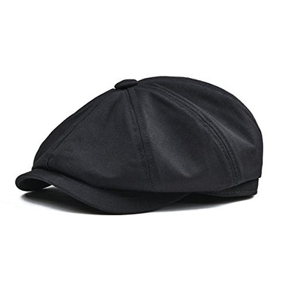 BOTVELA Men's Newsboy Flat Cap 100% Cotton Cabbie Hat - color: Black, size: 7 5/8