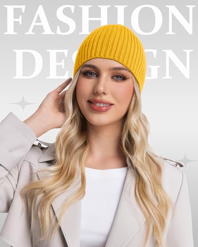 ROYBENS Wool Beanie for Men Women, Seamless Knit Warm Winter Hat Skull Caps - color: 1pcs-yellow