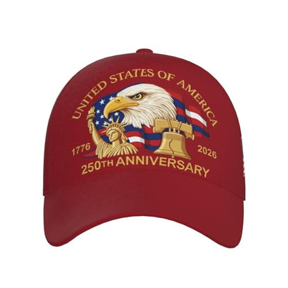 American Flag Baseball Caps Embroiderred USA Flag Patriotic Dad Hat Adjustable Trucker Hats for Men Women - color: Usa 250th Anniversary -Red