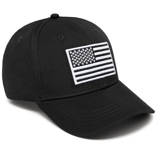 American Flag Baseball Cap for Men Women, Flag Embroidery & Adjustable Fit - color: Black