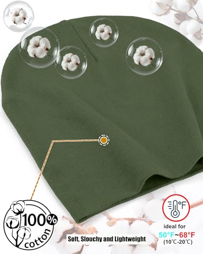 ROYBENS Thin 100% Cotton Beanie for Men Women Lightweight Slouchy Chemo Hat - color: 2pcs (Black+army Green)