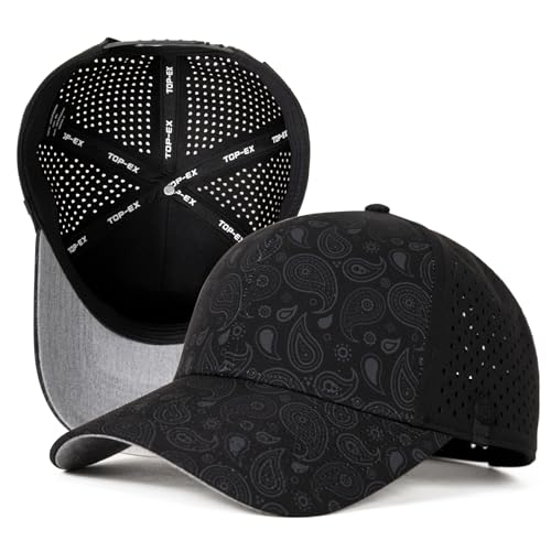 UVCoolix™ Cooling Sweatband Baseball Cap for Hot Weather,Breathable Sun Protection,Water-Resistant Golf Performance Hat - color: Black Paisley, size: Medium-Large