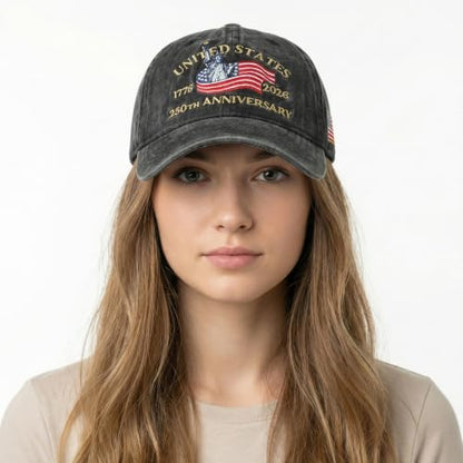 USA 250th Anniversary Baseball Cap Patriotic Embroidered American Hat - color: 2-black