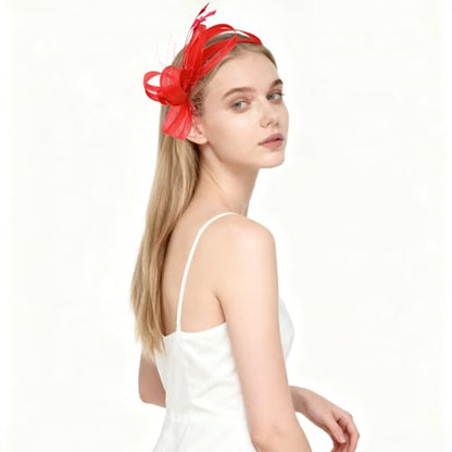 Fascinators Hats for Women, Fascinator Headband Tea Party Hat - color: Red