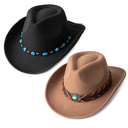 Western Cowboy Hat Felt Wide Brim Women Men Cowgirl Hats - color: Zh Group-khaki+black
