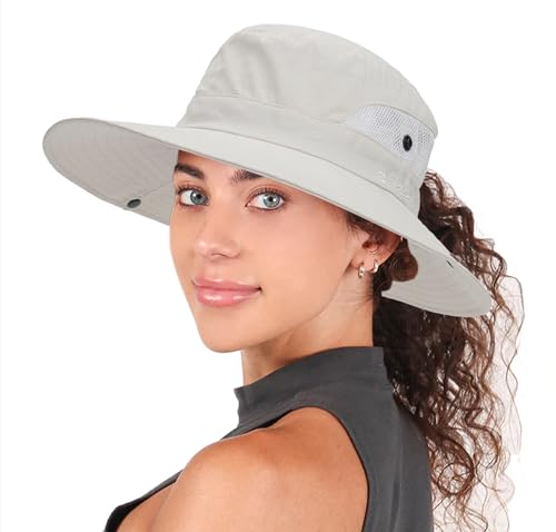 Womens Summer Sun Hat Beach Hat Wide Brim Outdoor UV Protection Bucket Hat - color: Solid Beige