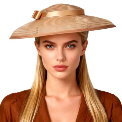 Vintage Fascinators Pillbox Hat for Women Straw Fedora Wide Brim Ladies Church Sinamay Derby Hats - color: Brown 1