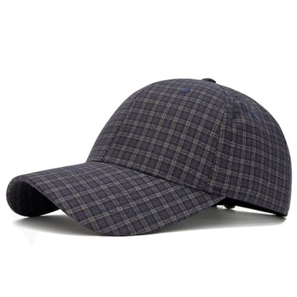 Unisex Plaid Baseball Cap Classic Checkered Cotton Dad Hat Retro Adjustable - color: Blue