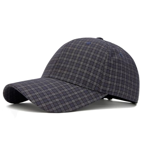 Unisex Plaid Baseball Cap Classic Checkered Cotton Dad Hat Retro Adjustable - color: Blue