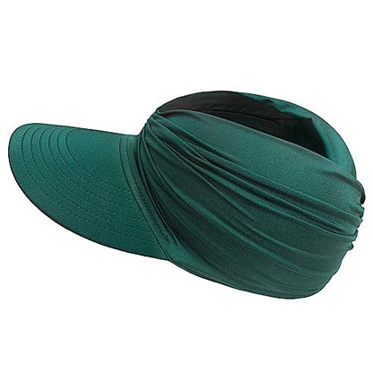 Sun Hat Women Beach Visor Cap UV Protection with Wide Brim Packable Summer Sport Ponytail Sun Cap - color: Green