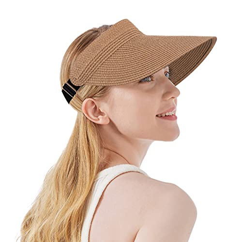 Women Summer Sun Hat Lady's Portable Beach Visor Bowknot Straw Hat - color: Khaki6