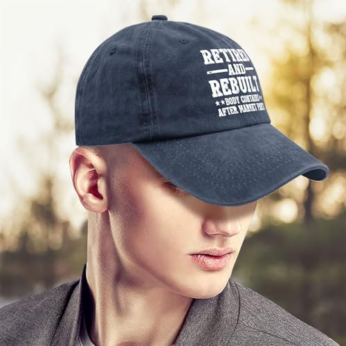 Retired and Rebuilt Hip Knee Replacement Parts Hat Men Dad Hats Funny Birthday Gifts for Women - color: Navy Blue