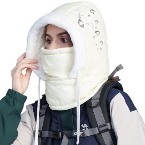 HUAMULAN Unisex Winter One Piece Balaclavas Hoodie Ski Snow Hats Earmuff - color: Cream White