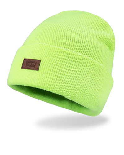 Levi's Mens All-Season Hero Beanie Soft Knit Cuffed Winter Hat, Warm & Comfortable Everyday Style - color: Neon Yellow Solid