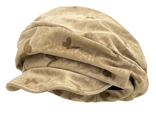 Pocadri Slouchy Pleated Newsboy Hats for Women Men Spring/Fall Retro Beret Hat Visor Lightweight Cabbie Cap - color: Butterfly-grey
