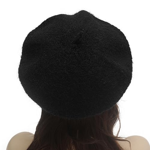 ZLYC Women French Beret Hat Winter Knitted Stretchable Beret Artist Cap - color: Plain Black
