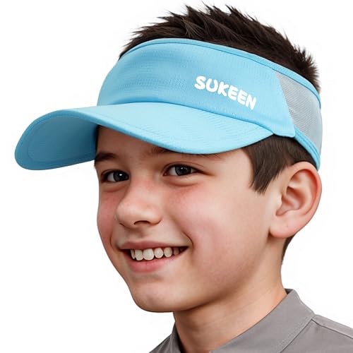 Sukeen Kids Sun Visor Hats for Girls Boys,Lightweight Sports Hat UPF50+ Sun Hat Cooling Headwear Visor for Running Outdoors - color: Sky Blue
