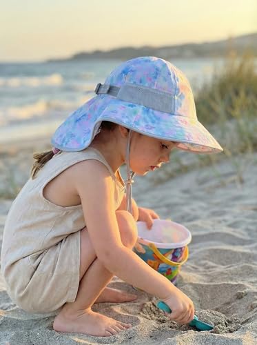 icolor Kids Sun Hat UPF50+ Sun Protection Bucket Hat Toddler Summer Beach Play Hats with Neck Flap for Girl Boy Ages 3~10 - color: Dreamy Ocean