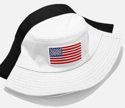 XYIYI 2 Pack Unisex Bucket Hat for Women Men Summer Beach Fishing Hat Sun Hat - color: American Flag Black White