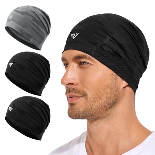 3Pcs Cooling Skull Caps for Men Women-Lightweight Breathable Beanie, Thin Quick Dry Running Cap for Cycling Daily Wear - color: Black+black+grey