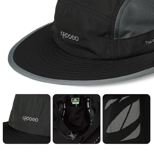 Croogo 서핑 버킷 모자 목 보호 턱 스트랩 메시 낚시 모자 - color: 블랙.