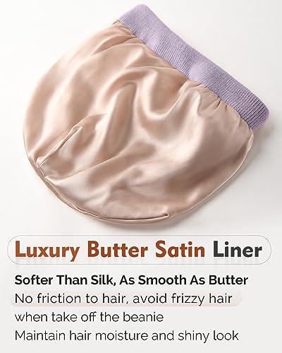 YANIBEST Satin Lined Beanie for Women, Reduce Frizz Winter Hats - color: Lavender Purple
