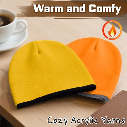 ZOORON Reversible Skull Caps for Men Women Reversible Beanie with -Double Side Warm Winter Fisherman Beanie - color: A-2pack-grey/Orange+black/Yellow