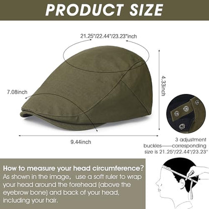 2Pcs Men's Newsboy Cap Cotton Flat Ivy Gatsby Driving Hat - color: 2b3-black+armygreen