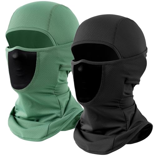 WTACTFUL Breathable Balaclava Face Mask Men, Summer UPF 50+ Sun Protection - color: Black+green