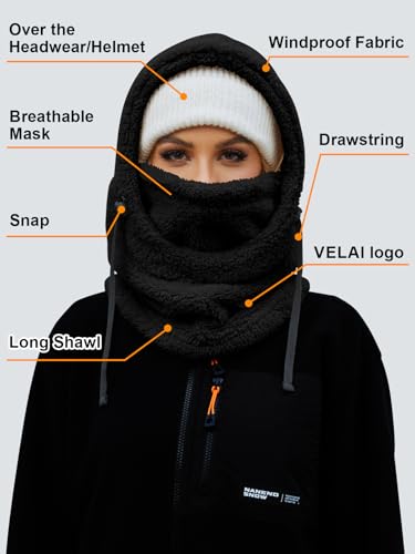 Balaclava Fleece Ski Mask Winter Face Masks Windproof Hooded Scarf - color: Black