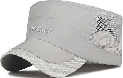 Cadet Army Cap Mesh Quick Qry Flat Top Cap Military Hat for Men Women - color: Light Gray