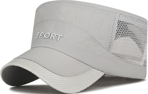 Cadet Army Cap Mesh Quick Qry Flat Top Cap Military Hat for Men Women - color: Light Gray