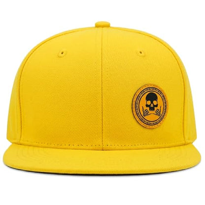 Flat Brim Hats for Men - Gothic Style Skull Hat Leather Pattern - Hip-Hop Snapback Hat Skeleton Hats for Men - color: 03.skeleton-2-yellow