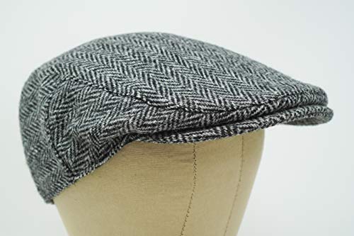 Nevis Flat Cap - 100% Handwoven Wool – Harris Tweed – Water Resistant - color: Charcoal Herringbone, size: 7-7 1/8