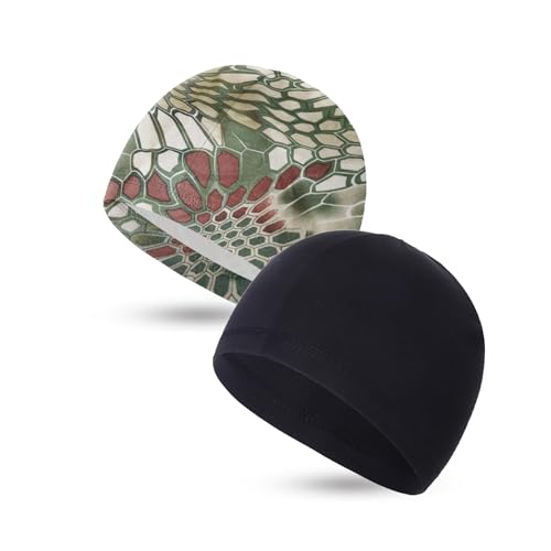 Renil Lightweight Quick Dry Skull Caps, Moisture Wicking Cycling Cap/Helmet Liner Running Beanie Caps for Men and Women - color: Black,camo Snake
