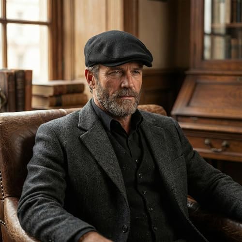 meioro Men's Faux Linen Newsboy Cap Adjustable Woven Texture Flat Cap Gatsby Hat Cabbie Ivy Newsboy Hats Driving Fishing Hat - color: Black