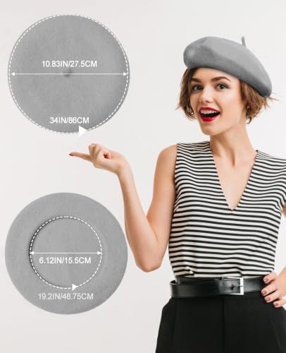 French Beret Hats for Women - Soft Warm Wool Solid Color Beanie Winter Cap - color: Grey