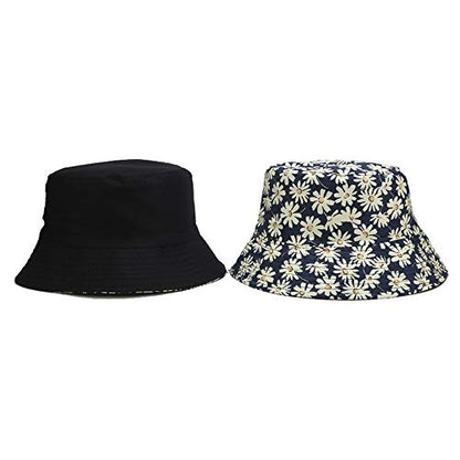 Unisex Print Double-Side-Wear Reversible Bucket Hat - color: Chrysanthemum