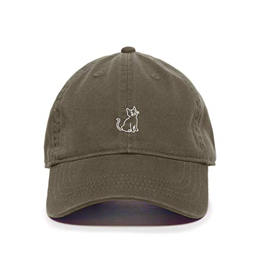 Cat Baseball Cap Embroidered Cotton Adjustable Dad Hat - color: Olive