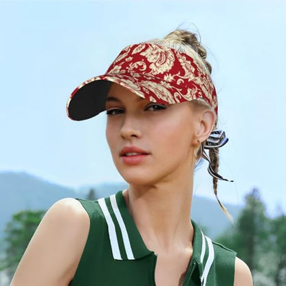 USA Visor Hat Sun Adjustable Sports Beach Cap Men Women Adults - color: Boho-red Paisley 1