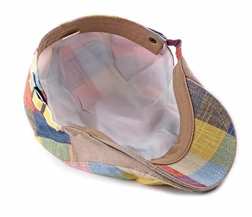 DIYDECAL Plaid Newsboy Hats Retro Flat Cap Gatsby Cabbie Driving Hat for Mens Womens - color: Yellow Colorful