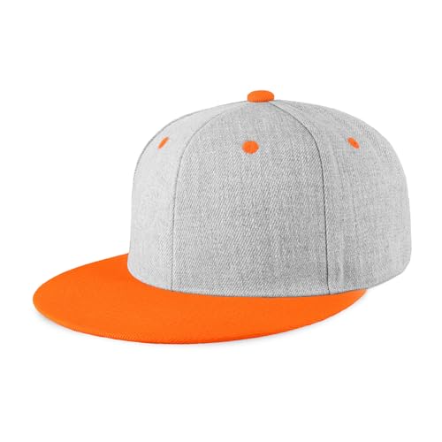 CHOK.LIDS Classic Snapback Flat Bill Hat Blank Adjustable Baseball Cap - color: Ash/Orange
