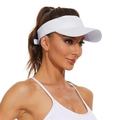 Quick-Dry Sun Visors for Women-Anti-Wrinkle Adjustable Sports Visor Hat Golf Tennie Running Beach Hat Solid White