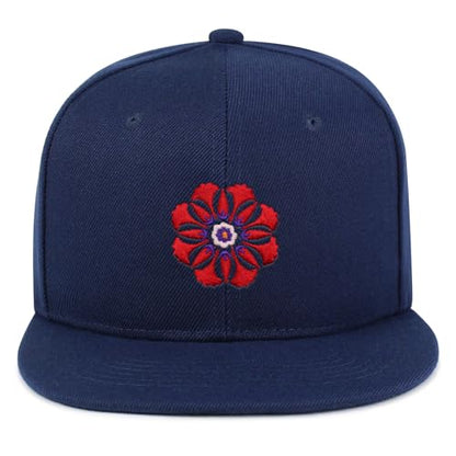 Flower Ornament Hip-Hop Snapback Hat Embroidered Baseball Cap Floral Embellishment - color: 08. Navy