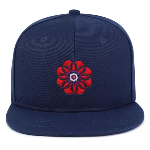 Flower Ornament Hip-Hop Snapback Hat Embroidered Baseball Cap Floral Embellishment - color: 08. Navy