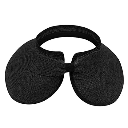 DOOVID Womens Summer Straw Hats Wide Brim Sun Hat UV Protection Visor Foldable Beach Hat for Women - color: Black